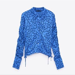 ZARA Ruched Floral Button Down Shirt